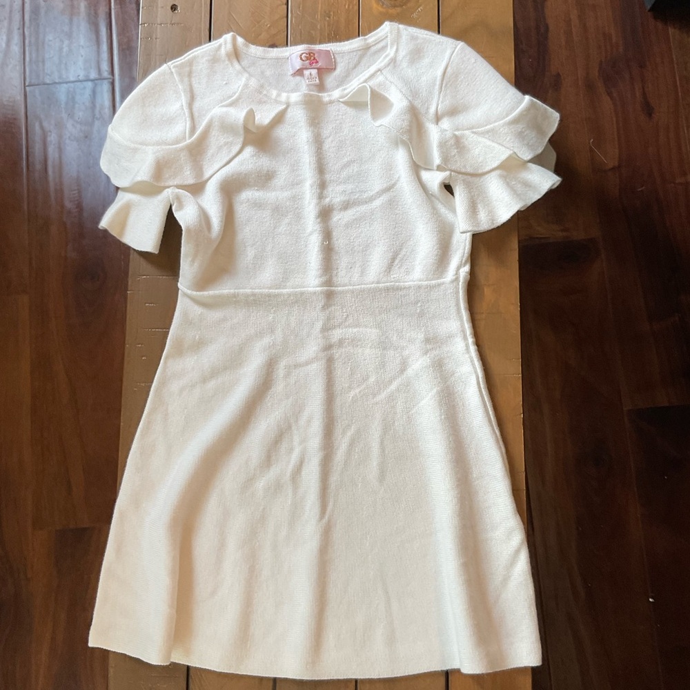 GB Girls White Knit Shirt Sleeve Sweater Dress